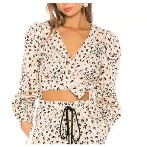 Camila Coelho Revolve Fifer Leopard Print Wrap Top Long Sleeve V-Neck SMALL